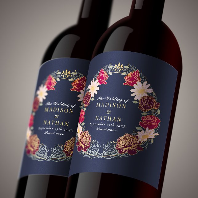 Fantasy Förtrollad Röd Rosa Blommig Trädgård Bröll Vinflaska Etikett (Skapare uppladdad)