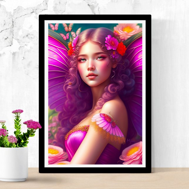 Fantasy Fuchsia Fairy Flowers & Butterflies Poster (Skapare uppladdad)