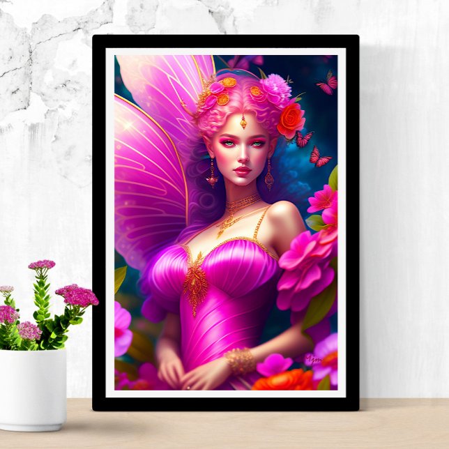 Fantasy Fuchsia Fairy Flowers & Butterflies Poster (Skapare uppladdad)
