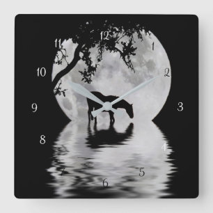 Fantasy Full Moon och Horse Land Fyrkantig Klocka
