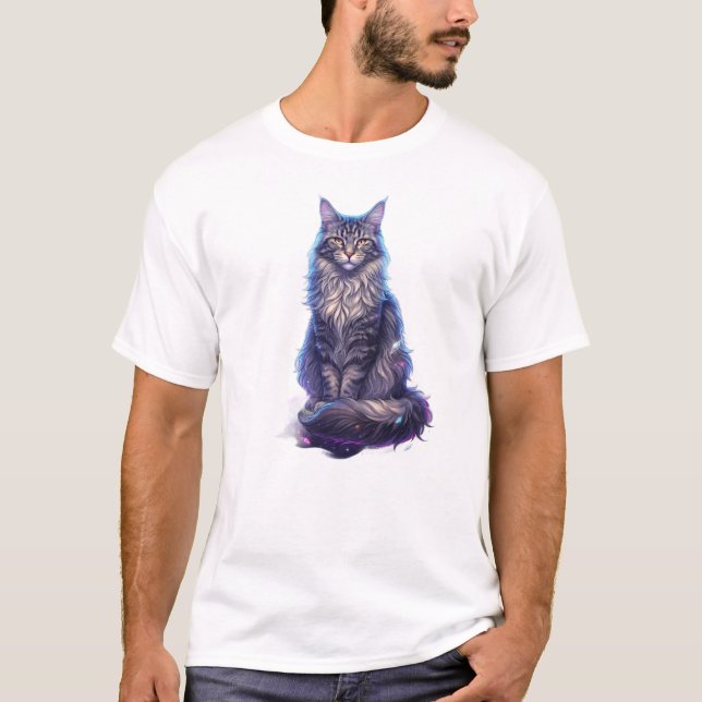 Fantasy Galaxy Kattkonst | Söt rymdkattillustratio T Shirt (Framsida)