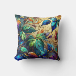 Fantasy Garden. Bladdesign. Faux-fastnat glas Kudde