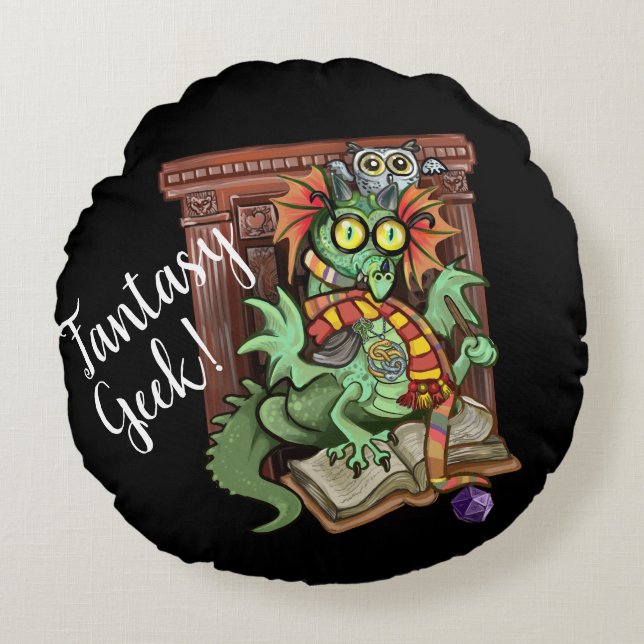 Fantasy Geek! Fan Draken Rund Kudde (Framsidan)