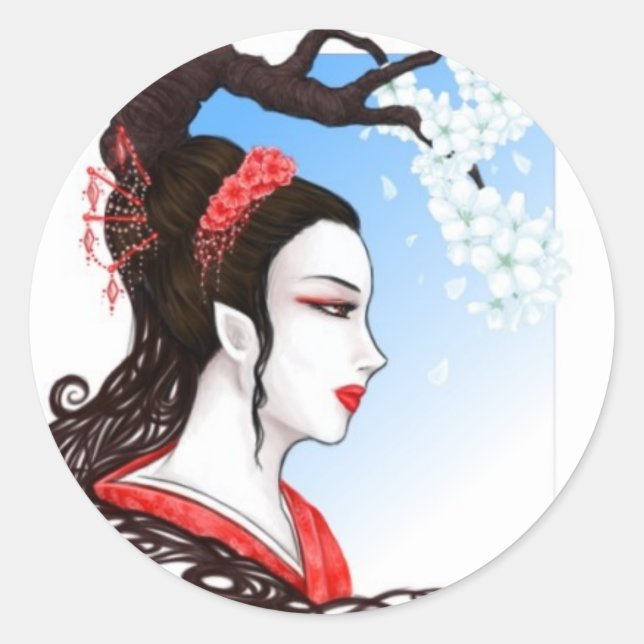 Fantasy Geisha Runt Klistermärke (Framsida)