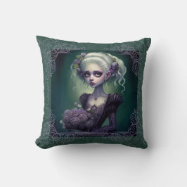 Fantasy Girl Cute in Grönt Goth Pillow Kudde