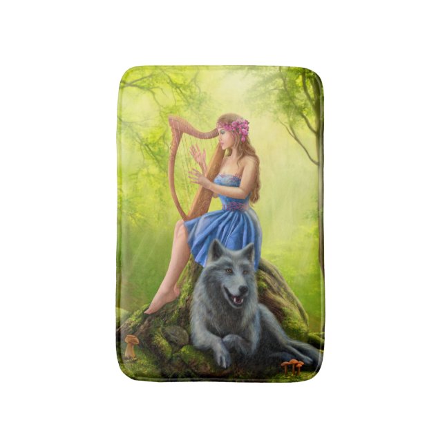 Fantasy girl Fairy och kompis varg Bath Mat Badrumsmatta (Framsidan (Vertikal))