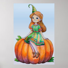 Fantasy Girl på en Pumpkin Poster