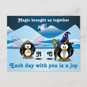 Fantasy Glacier Penguins Wizard Fairy Crystal Boll Vykort