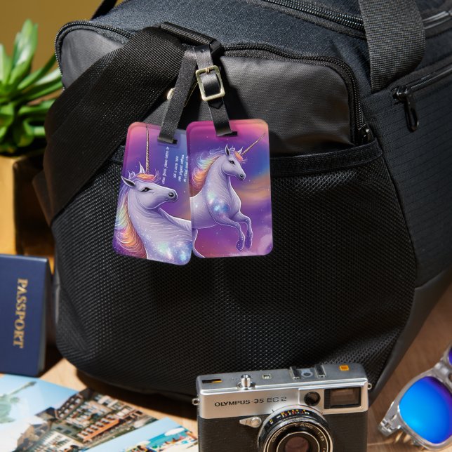 Fantasy Glitter Rainbow Unicorn Cosmic Clouds Bagagebricka (Fram & Baksida)