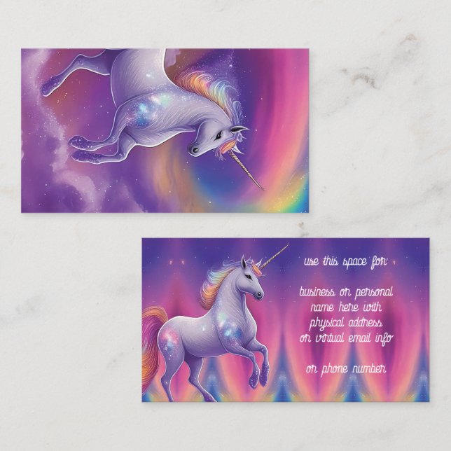 Fantasy Glitter Rainbow Unicorn Cosmic Clouds Visitkort (Fram/baksida)