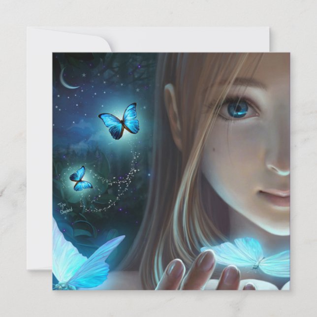Fantasy Glow Butterfly Girl Child Art Blank Card (Framsida)