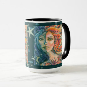 Fantasy Goddess Mugg med Måne Sol och Stars