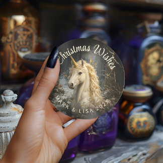 Fantasy Golden Horn Unicorn Forest Enchanted Runt Klistermärke
