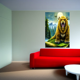 Fantasy golden sabertooth björn AI Art Poster