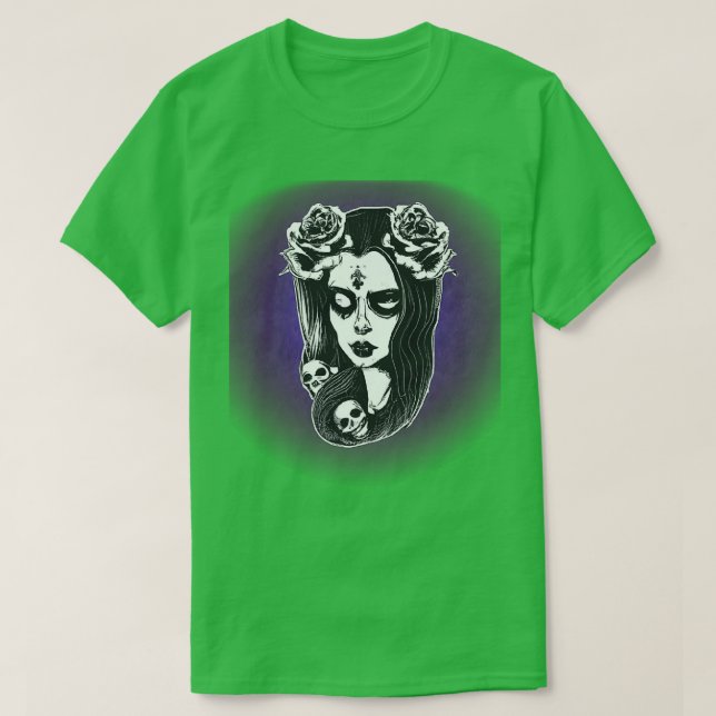 Fantasy Goth Girl med Döskallar och ro 2 T Shirt (Design framsida)