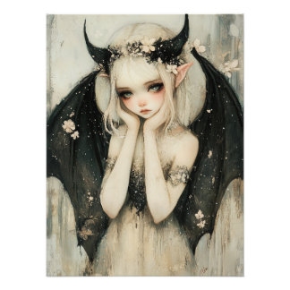 Fantasy Gothic Fairy with Floral Crown Wall Art Fototryck