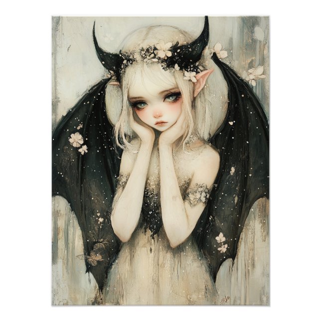 Fantasy Gothic Fairy with Floral Crown Wall Art Fototryck (Framsidan)