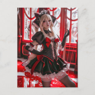 Fantasy Gothic Maid med Kawaii Stil Vykort