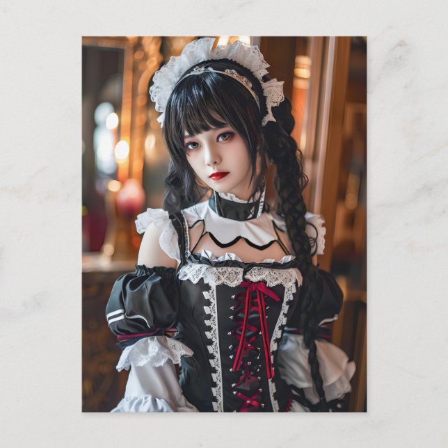 Fantasy Gothic Maid med Kawaii Stil Vykort (Framsida)