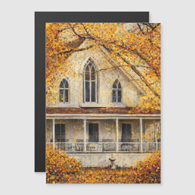 Fantasy Gothic-Revival Carpenter House Magnet Card (Fram/baksida)