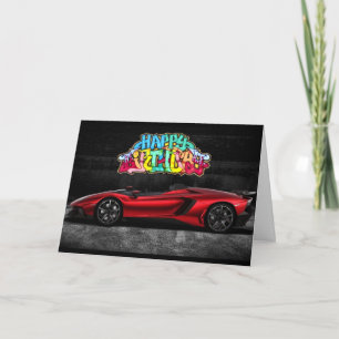 Fantasy Graffiti Dream Car Birthday Card Kort