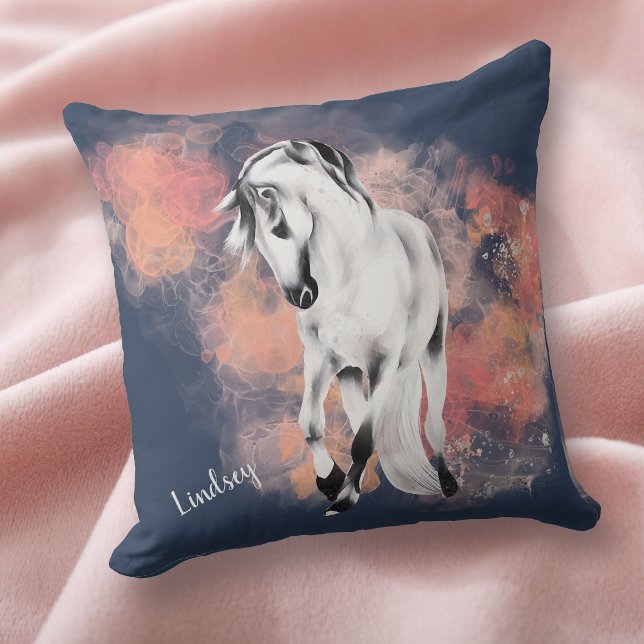 Fantasy Grått Horse Rosa Clouds Blue Kudde (Skapare uppladdad)