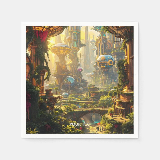 Fantasy Grönt Future City Pappersservett (Framsidan)