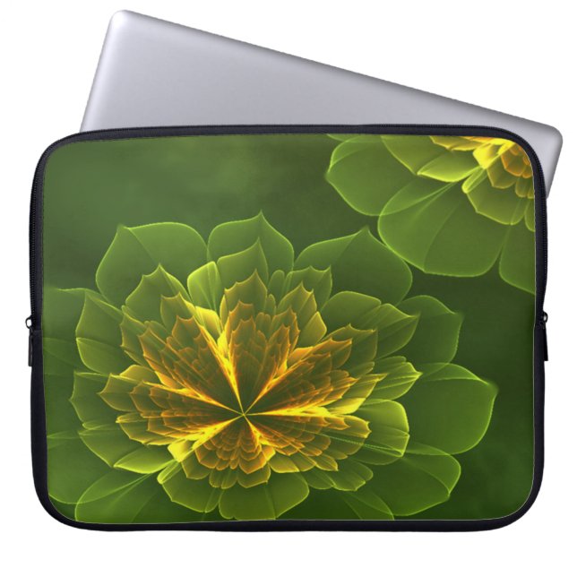 Fantasy Grönt Gult Fractal Flowers Laptop Fodral (Framsidan)