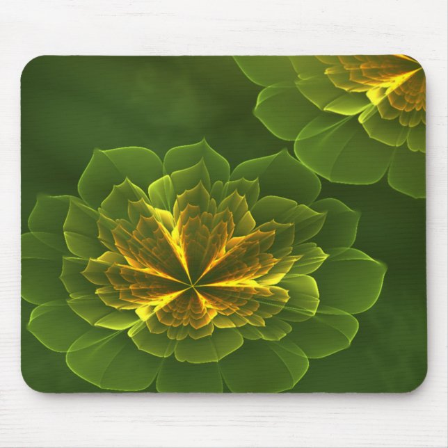 Fantasy Grönt Gult Fractal Flowers Musmatta (Framsidan)
