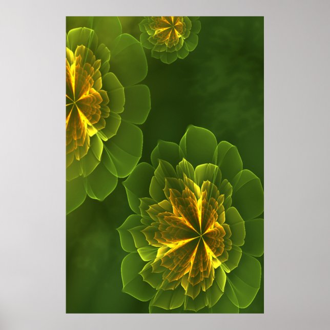 Fantasy Grönt Gult Fractal Flowers Poster (Framsidan)
