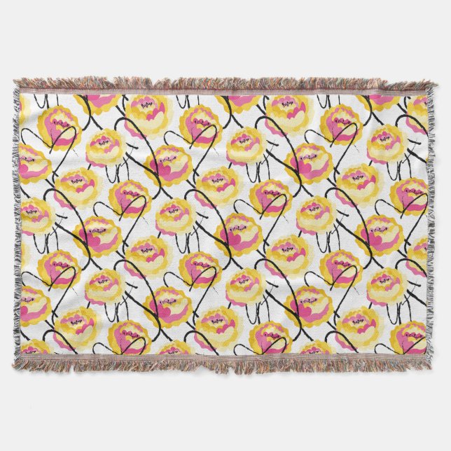 Fantasy gula rosor svarta grunge bläcklinjer filt (Framsidan)