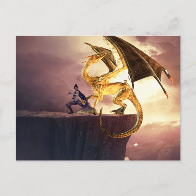 Fantasy Guld Dragon Vykort (Framsida)