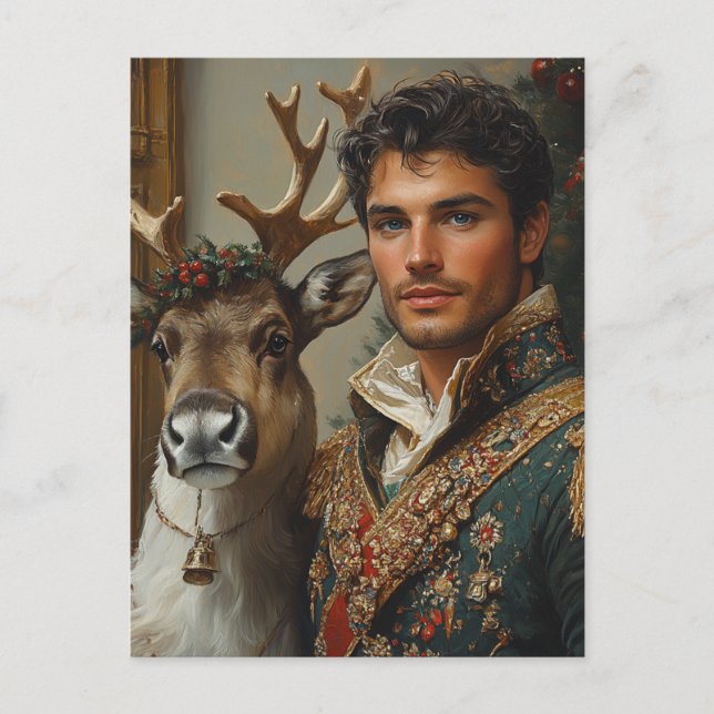 Fantasy Handsome man and renar jul Vykort (Framsida)