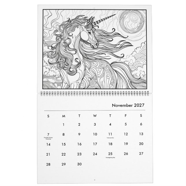 Fantasy Häst Färgläggning Kalender (Nov 2027)