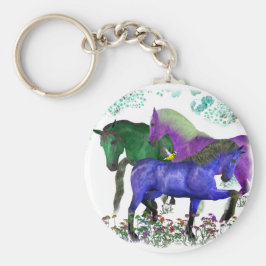 Fantasy-hästar i blommor (grafisk färgad) nyckelring
