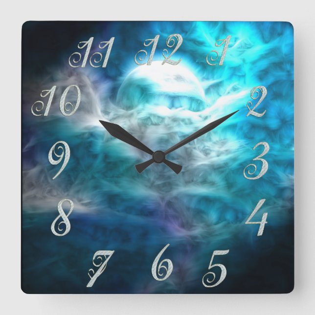 Fantasy Himlar Måne Wall Clock Fyrkantig Klocka (Framsida)