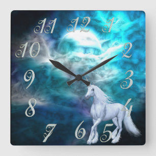 Fantasy Himlar Unicorn Wall Clock Fyrkantig Klocka