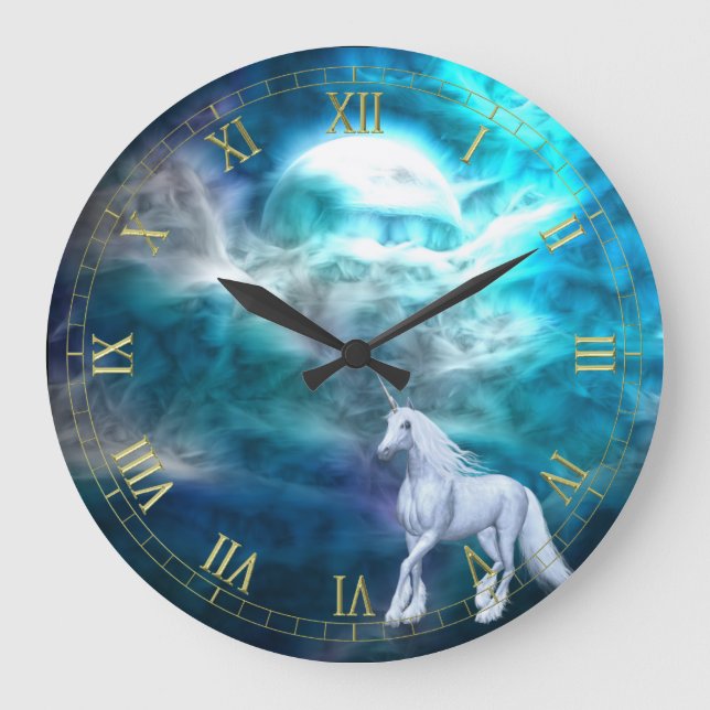 Fantasy Himlar Unicorn Wall Clock Stor Klocka (Framsida)