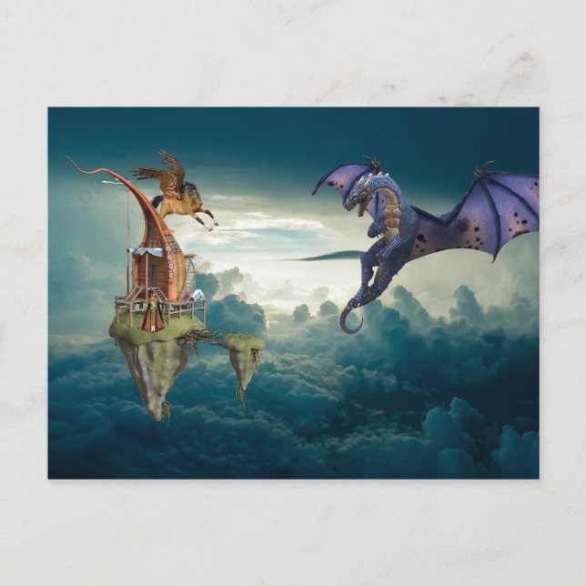 Fantasy Himmel Draken Pegasus Vykort (Framsida)