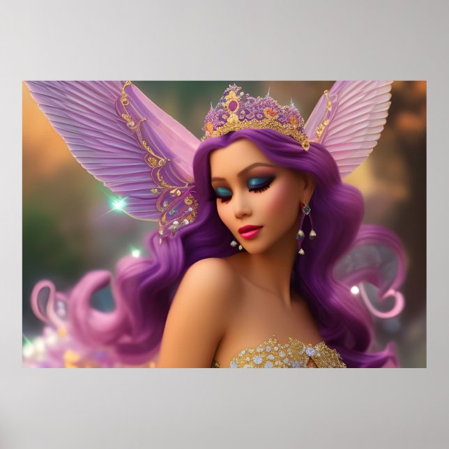 Fantasy Hispanic girl butterfly lila rosa B Poster (Framsidan)