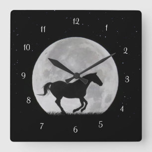 Fantasy Horse and Full Moon Fyrkantig Klocka