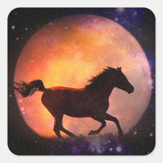 Fantasy Horse and Måne Stickers Fyrkantigt Klistermärke