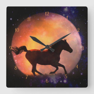 Fantasy Horse och Måne Clock Fyrkantig Klocka