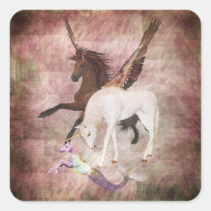 Fantasy Horses Fyrkantigt Klistermärke