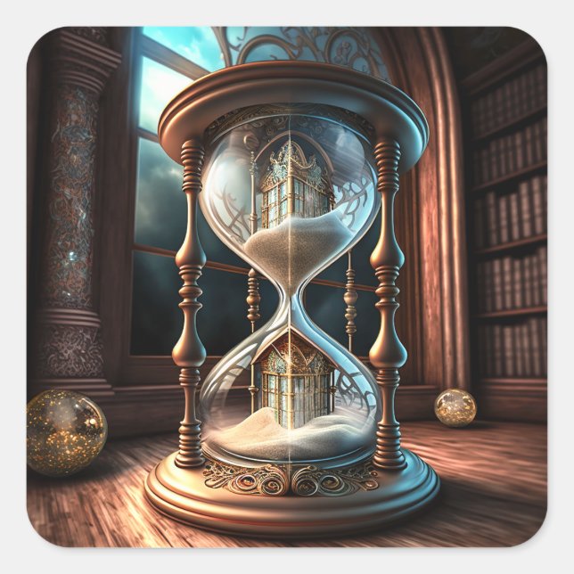 Fantasy Hourglass Fyrkantigt Klistermärke (Framsida)