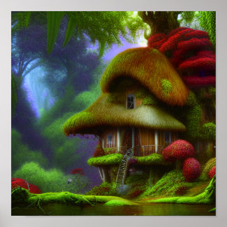 Fantasy House in a Greenery Scene, Fantasy Cottage Poster