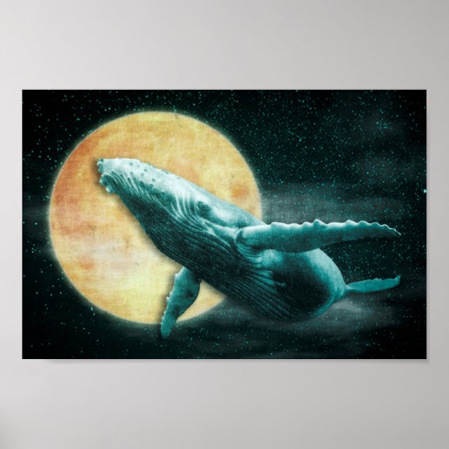 Fantasy Humpback Whale som flyger till Måne Poster (Framsidan)
