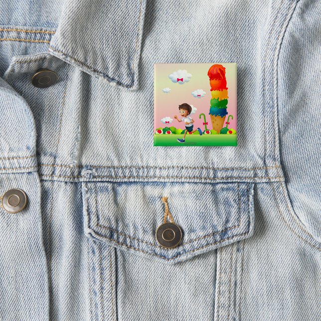 Fantasy Ice Cream Cone med Lycklig Running Boy Knapp (Skapare uppladdad)