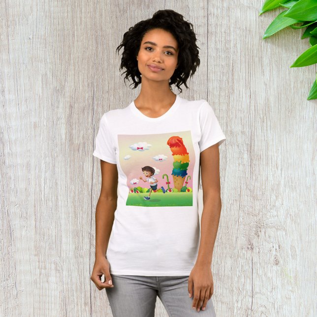 Fantasy Ice Cream Cone med Lycklig Running Boy T Shirt (Skapare uppladdad)