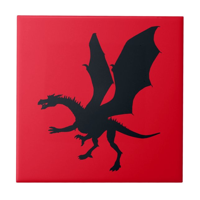 Fantasy Illustration Black Dragon Silhouette Kakelplatta (Framsidan)